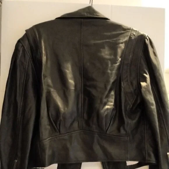 NWT Joie Black Leather Moto Jacket Lambskin Cropped Puff 3/4 Sleeve Biker Jacket - Picture 8 of 16